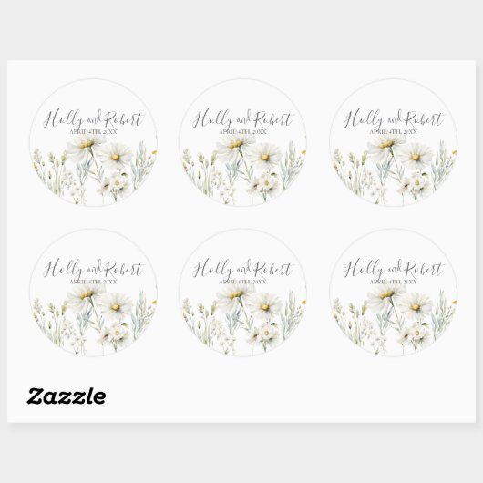 Daisy Wedding Script Ronde Sticker (Vel)