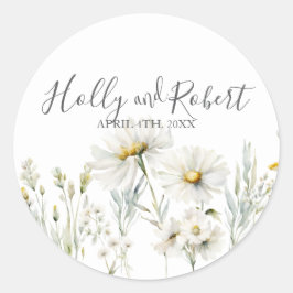 Daisy Wedding Script Ronde Sticker