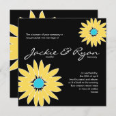 Daisy Wedding Uitnodiging Black Yellow Blue (Voorkant / Achterkant)