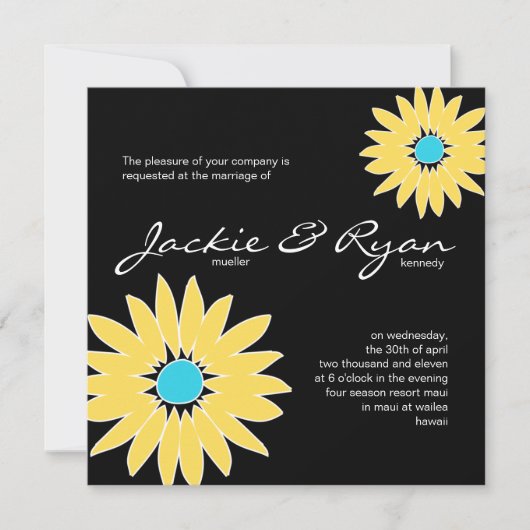 Daisy Wedding Uitnodiging Black Yellow Blue (Voorkant)