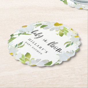 Daisy White Baby shower Zomer bloemig geschulpte Kartonnen Onderzetters
