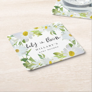 Daisy White   Baby shower Zomerbloesem Kartonnen Onderzetters