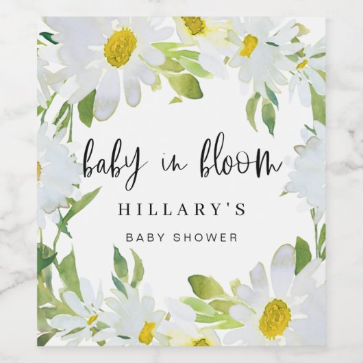 Daisy White | Baby shower Zomerbloesem Wijn Etiket (Enkel label)