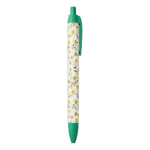 Daisy White Daisies Trendy Floral Green Natuur Blauwe Inkt Pen