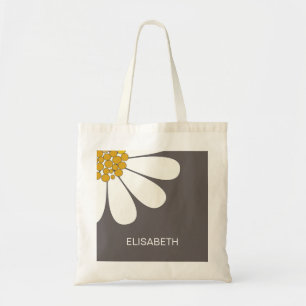 Daisy White Floral Design Personaliseer Naam Tote Bag