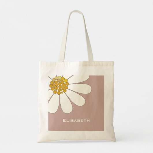 Daisy-white floral desing personalize name tote bag (Achterkant)