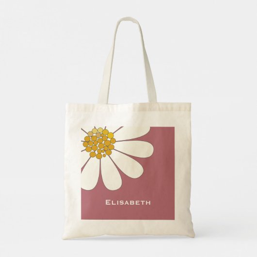 Daisy-white floral desing personalize name tote bag (Achterkant)