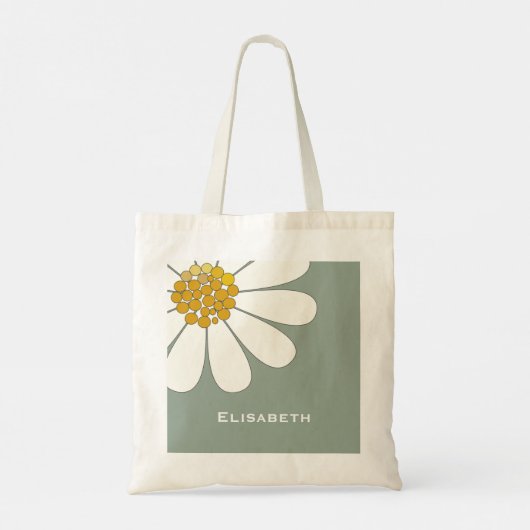 Daisy-white floral desing personalize name tote bag (Achterkant)