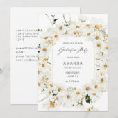 Daisy White Floral Graduation Party Kaart (Voorkant / Achterkant)