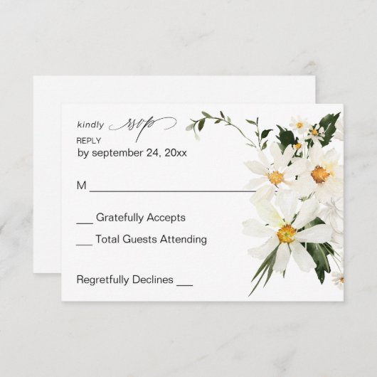 Daisy White Floral no Meal RSVP (Voorkant / Achterkant)