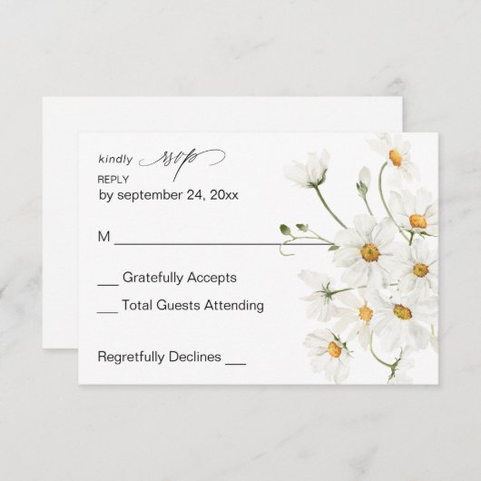 Daisy White Floral no Meal RSVP 2 (Voorkant / Achterkant)