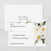Daisy White Floral no Meal RSVP Kaartje (Voorkant / Achterkant)