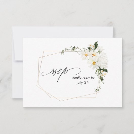 Daisy White Floral w Meal RSVP Card (Voorkant)
