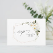 Daisy White Floral w Meal RSVP Card (Staand voorkant)