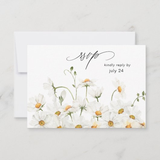 Daisy White Floral w Meal RSVP Card 2 (Voorkant)