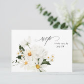Daisy White Floral w Meal RSVP Card 3 (Staand voorkant)