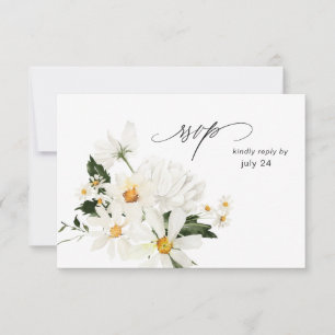 Daisy White Floral w Meal RSVP Card 3 Kaartje