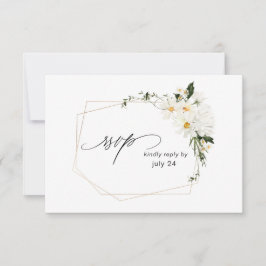 Daisy White Floral w Meal RSVP Card Kaartje