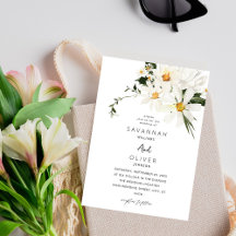 Daisy White Floral Wedding Invitation V2
