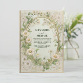 Daisy White Floral Wedding Kaart (Staand voorkant)