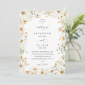 Daisy White Floral Wedding Kaart (Staand voorkant)