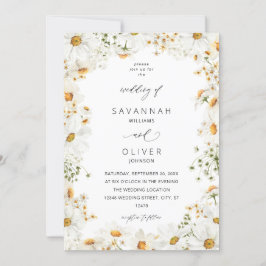 Daisy White Floral Wedding Kaart