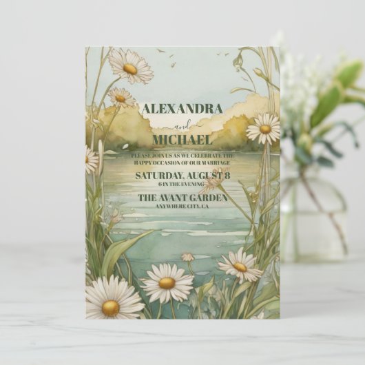 Daisy White Floral Wedding Kaart (Staand voorkant)
