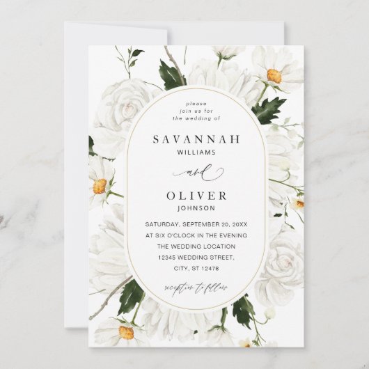 Daisy White Floral Wedding V3 Kaart (Voorkant)