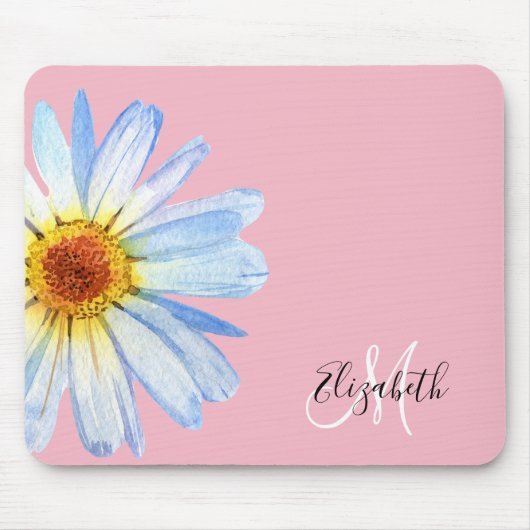  Daisy White Pink Monogram Muismat (Voorkant)