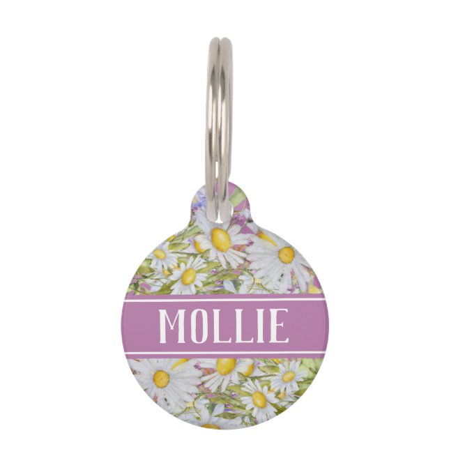 Daisy White Wildflower Naam en adres Huisdierpenning (Voorkant)