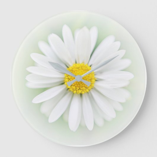  Daisy White Yellow Flower Shabby Chic Clock Grote Klok (Voorkant)