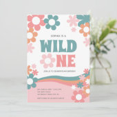 Daisy Wild Een Meisje 1e Verjaardag Uitnodiging (Staand voorkant)