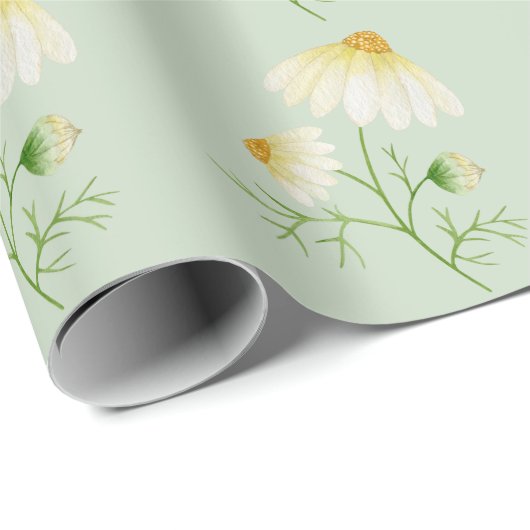 Daisy Wild Flowers Green Cadeaupapier (Rol Hoek)