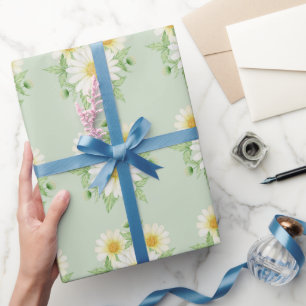 Daisy Wild Flowers Green Wrapping Paper Cadeaupapier