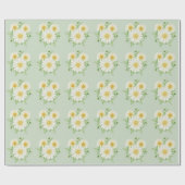 Daisy Wild Flowers Green Wrapping Paper Cadeaupapier (Vlak)