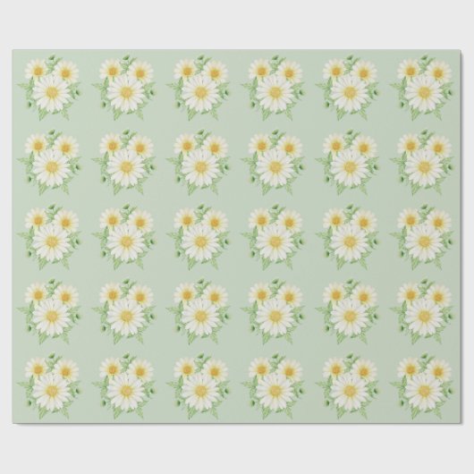 Daisy Wild Flowers Green Wrapping Paper Cadeaupapier (Vlak)
