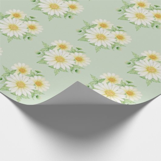 Daisy Wild Flowers Green Wrapping Paper Cadeaupapier (Hoek)