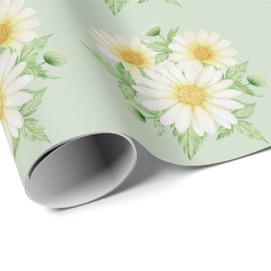 Daisy Wild Flowers Green Wrapping Paper Cadeaupapier (Rol Hoek)