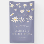 Daisy Wild One 1e Birthday Paars Welcome Sign Spandoek (Verticaal)