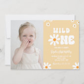 Daisy Wild One 1st Birthday Party Boho Foto Kaart (Voorkant)