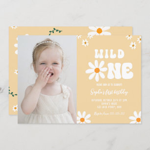 Daisy Wild One 1st Birthday Party Boho Foto Kaart