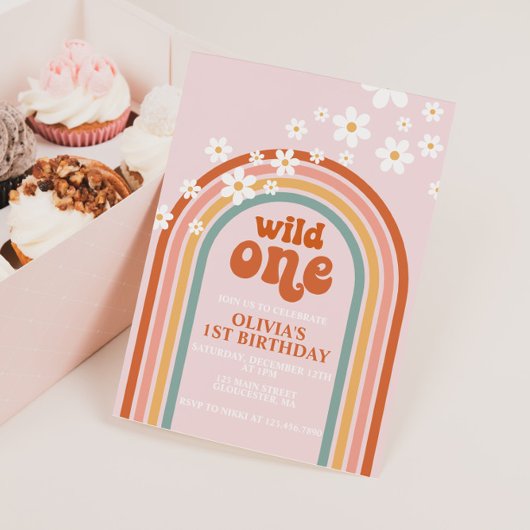 Daisy Wild One boho bloemen regenboog eerste verja Kaart