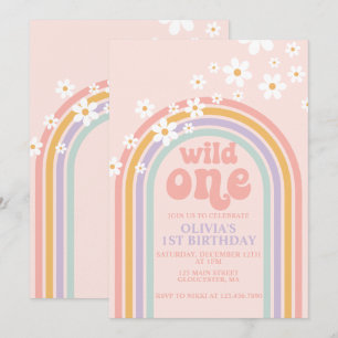 Daisy Wild One boho floral rainbow, eerste verjaar Kaart