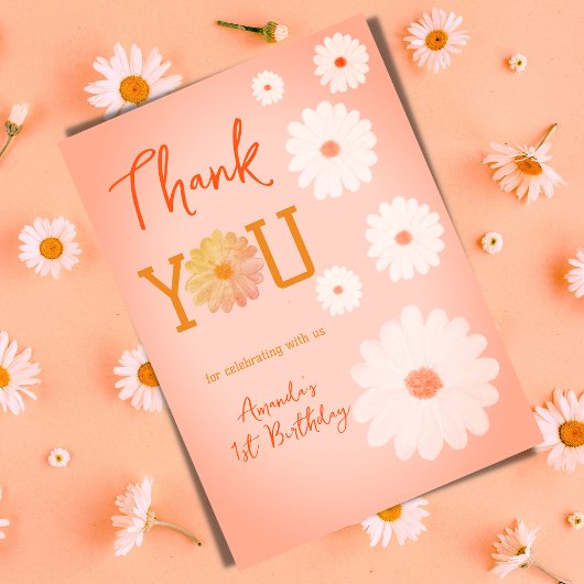 Daisy Wild One First 1e Birthday Girl Floral Bedankkaart