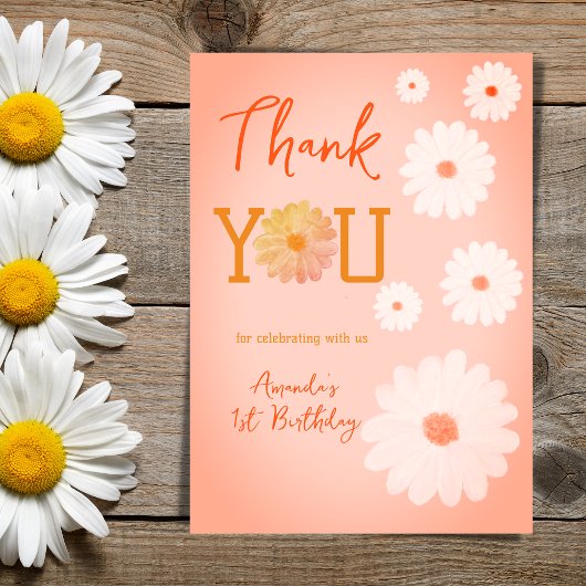 Daisy Wild One First 1e Birthday Girl Floral Bedankkaart