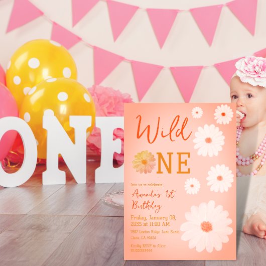 Daisy Wild One First 1e Birthday Girl Floral Kaart