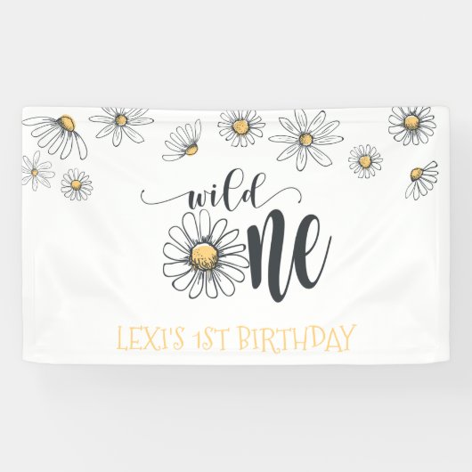 Daisy Wild One Party Banner - White (Horizontaal)