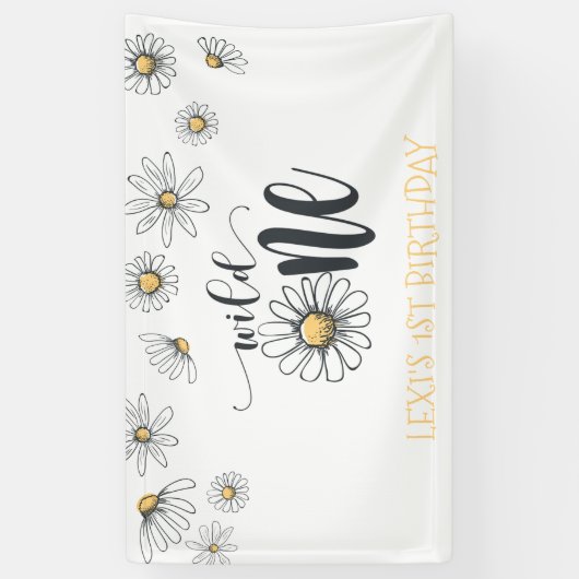 Daisy Wild One Party Banner - White (Verticaal)