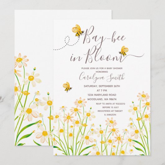 Daisy Wildflower Bay Bee in Bloom Baby shower Kaart (Voorkant / Achterkant)