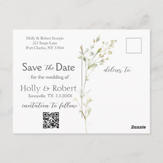 Daisy Wildflower Bewaar de datum Foto QR-code Briefkaart (Achterkant)